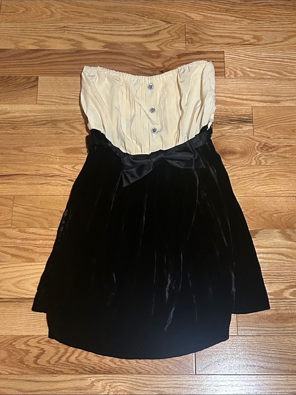 Juicy Couture Strapless Two-Tone Cocktail Dress in Cream and Black